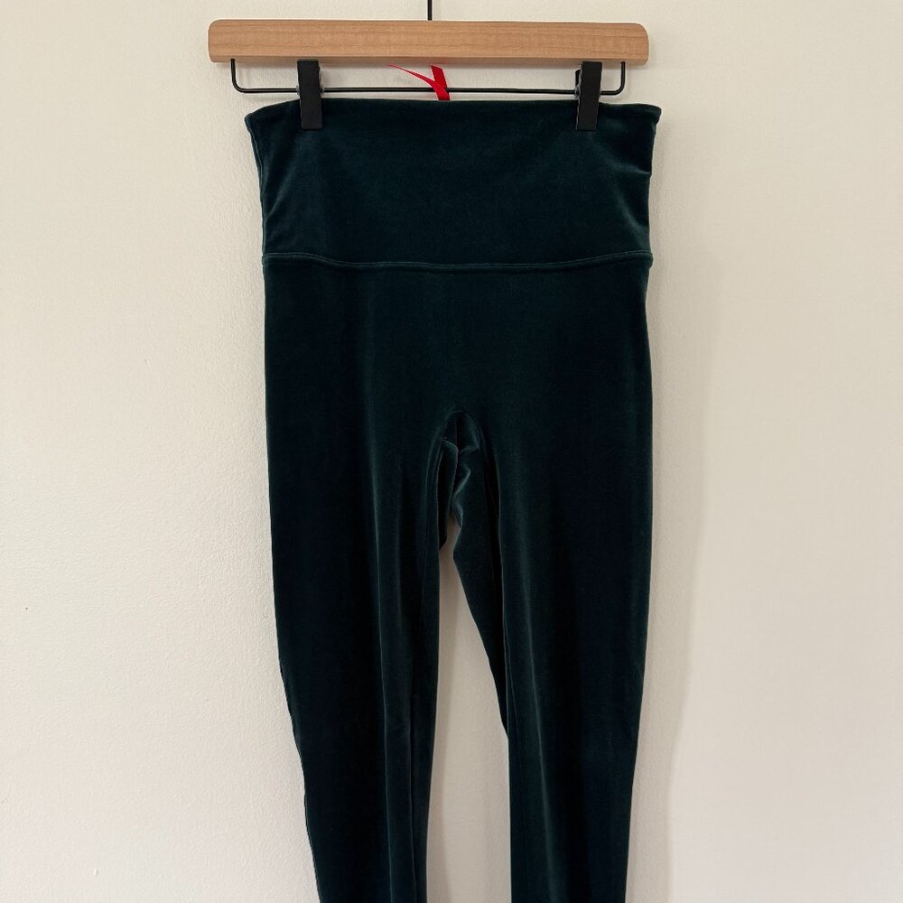 Spanx by Sara Blakely Velvet Leggings Women’s Size Large Green High Rise Stretch